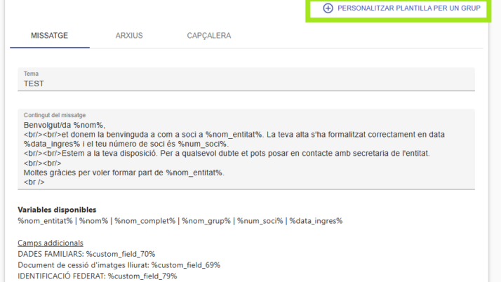 Gestió d’Entitats – Plantilles de correu personalitzades per grups